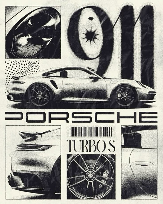 Porsche 911 Turbo S - Monochrome Graphic Collage Poster