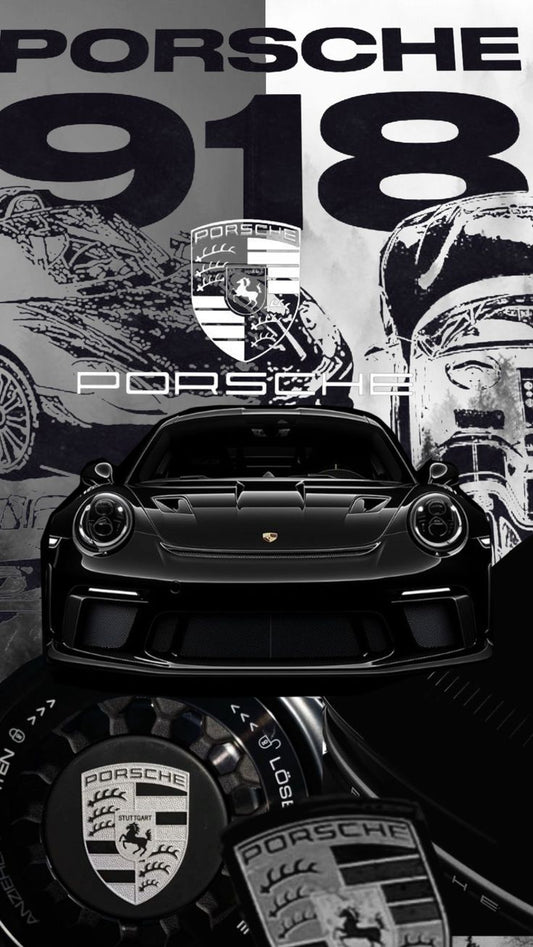 Porsche 911 & 918 Legacy - Monochrome Collage Art Print