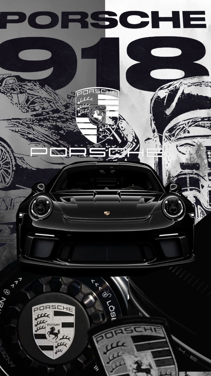 Porsche 911 & 918 Legacy - Monochrome Collage Art Print