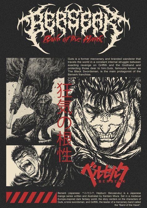 Berserk: The Black Swordsman - Guts Manga Collage Poster