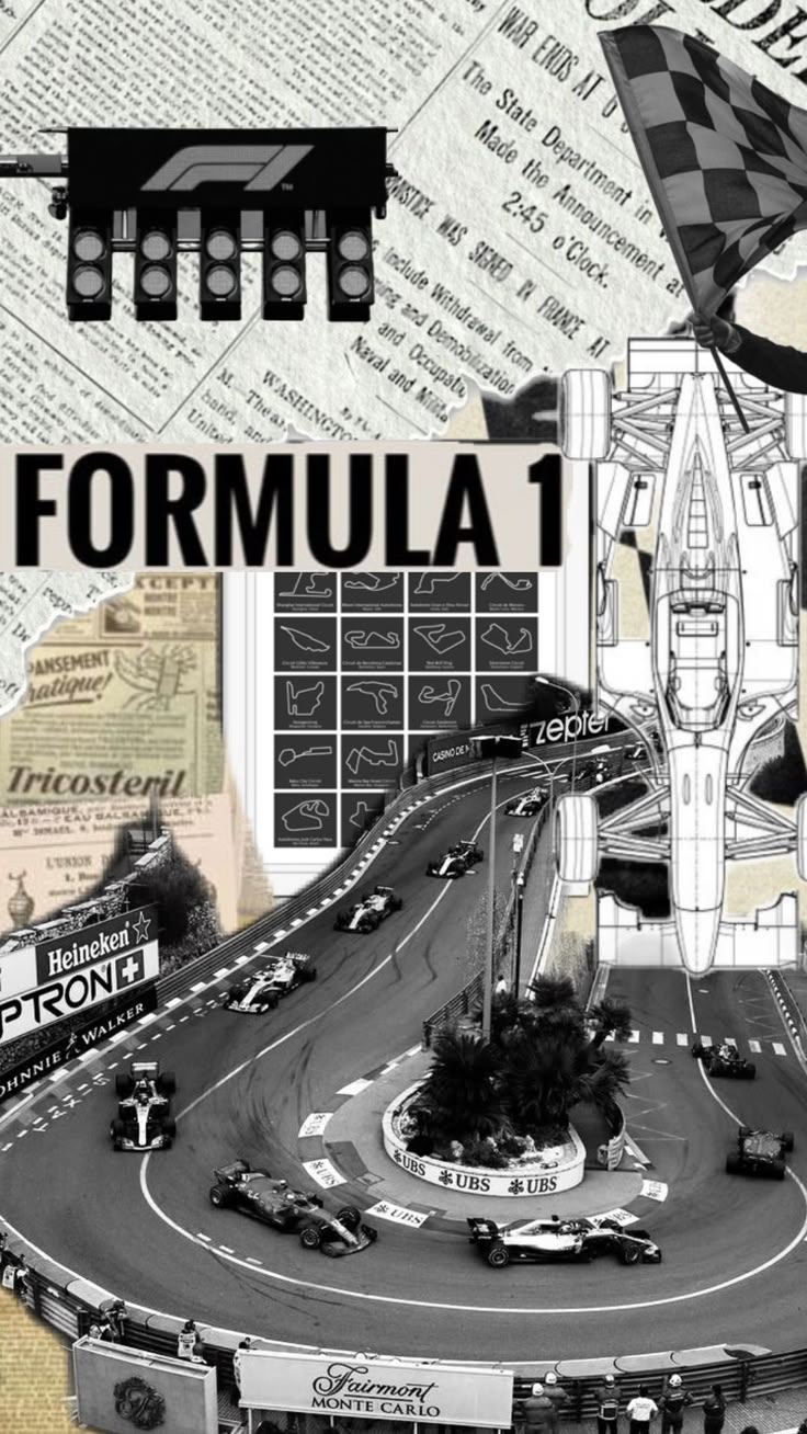 Formula 1 Vintage Collage Poster - Monaco Grand Prix