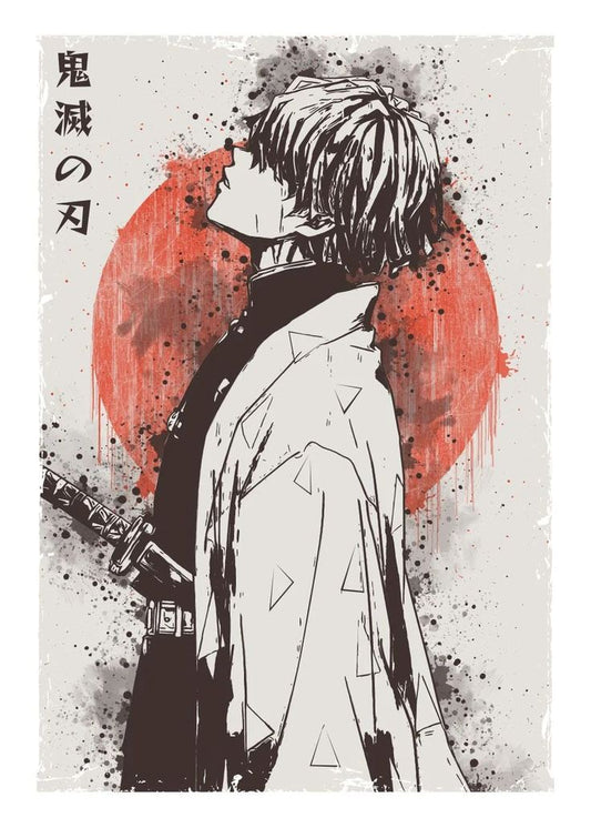 Demon Slayer Zenitsu Agatsuma - Japanese Ink Wash Style Poster