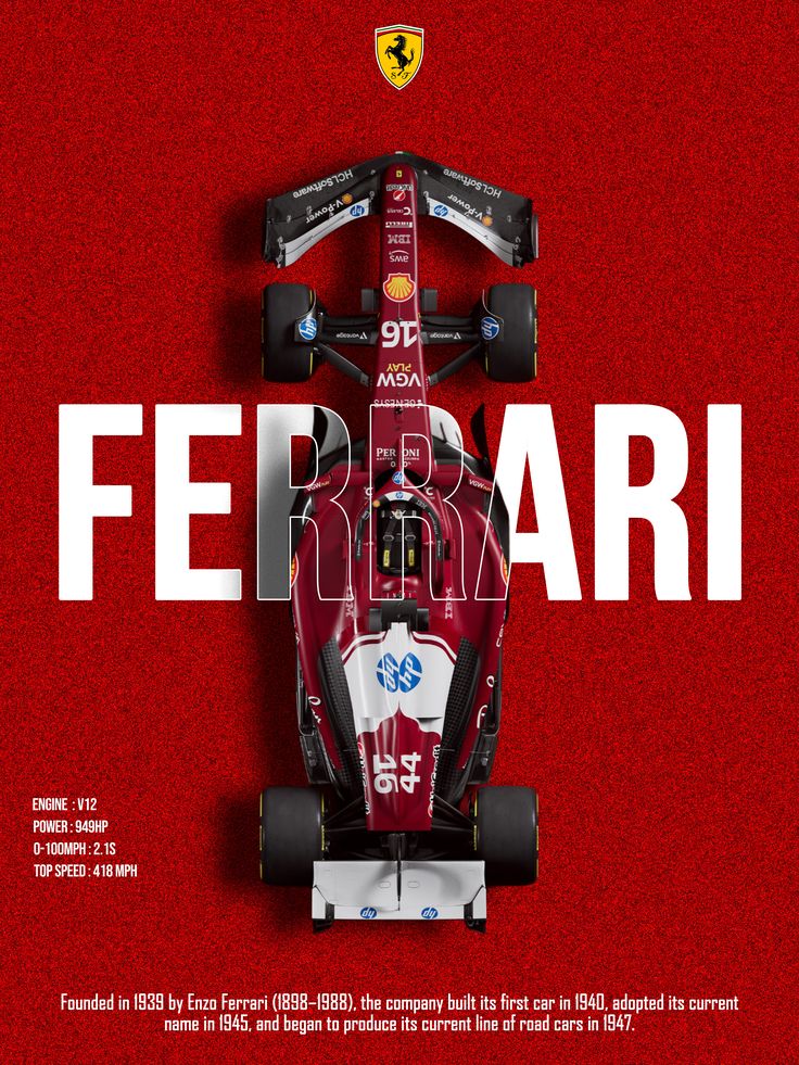 Ferrari Formula 1 car on a red background with Ferrari logo