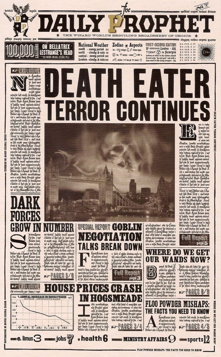 Harry Potter Daily Prophet Poster - "Death Eater Terror Continues" Front Page Replica