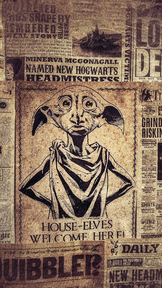 Harry Potter Dobby Poster - "House-Elves Welcome Here" Vintage Art Print